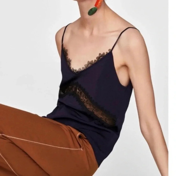 Zara Navy Knit Lace Cami - Picture 2 of 8